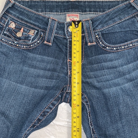 True Religion medium wash rose stitch straight jeans with crystal back pockets - Picture 9 of 16